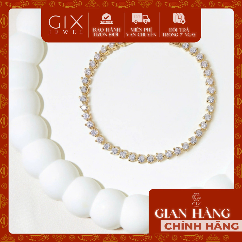 Vòng tay tennis chain bạc 925 mạ vàng 18k đẹp nam nữ đính đá cao cấp