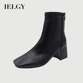 IELGY Giày Bốt Martin Ngắn Nữ 2025 Mới Mũi Vuông Lưng Dây Kéo Khối Gót