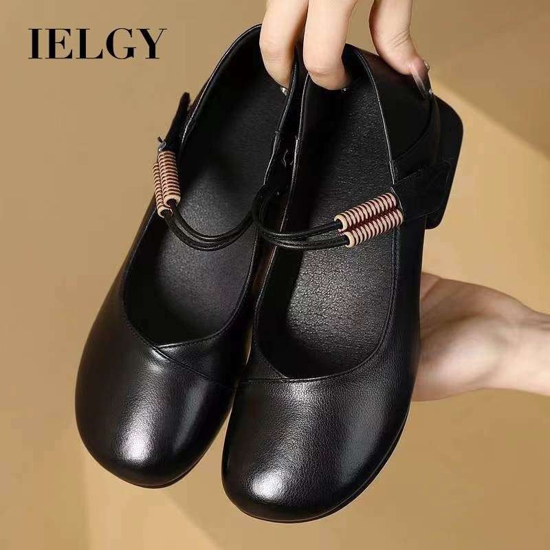 IELGY Giày Moccasin Đen Thời Trang Nữ 2025 Khối Gót Chân Tròn Giày Đơn Plus Size