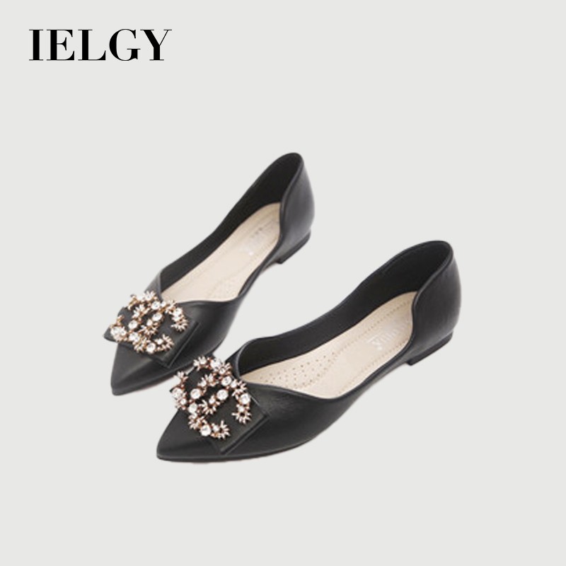 IELGY Mới Mũi Nhọn Kim Cương Giả Đế Bằng Nữ Moccasin Mùa Hè Bơm Beanie Giày