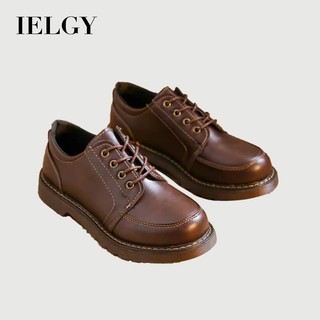 IELGY Nâu Ren-up Oxford Ren-up Một Số Giày Da Nữ 2024 Preppy Vintage Có Váy