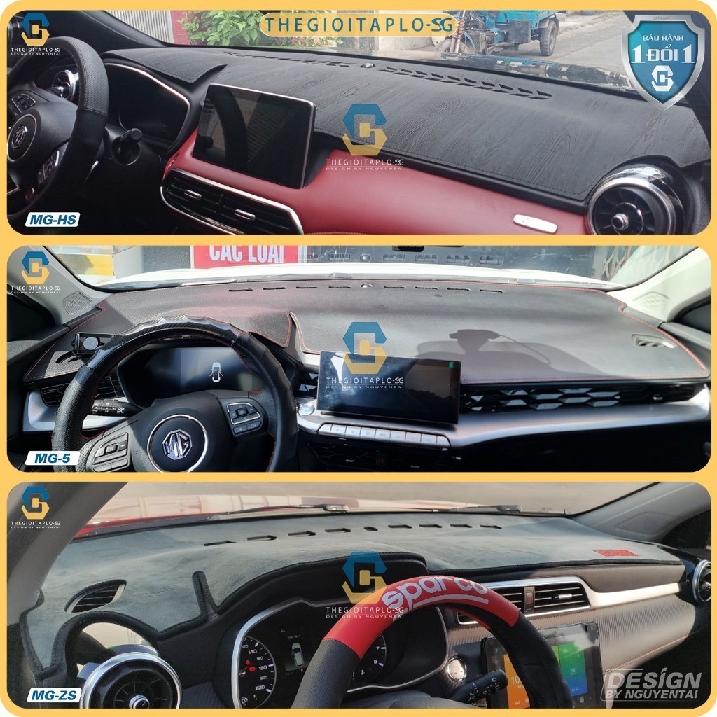 [MG5, MGHS, MGZS, MGRX5] Thảm taplo ô tô da cacbon,da vân gỗ,và tuyết nhung 3 lớp dày 1cm chống nắng