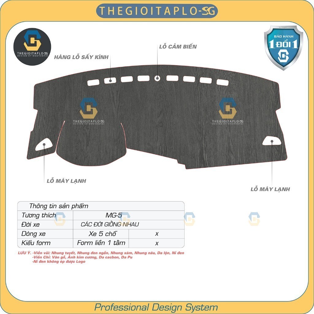 [MG5, MGHS, MGZS, MGRX5] Thảm taplo ô tô da cacbon,da vân gỗ,và tuyết nhung 3 lớp dày 1cm chống nắng