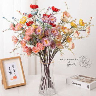  Hoa trà gạo cổ 60cm đủ màu - hoa giả trang trí phòng khách hoa trà xốp decor hoa lụa trang trí 