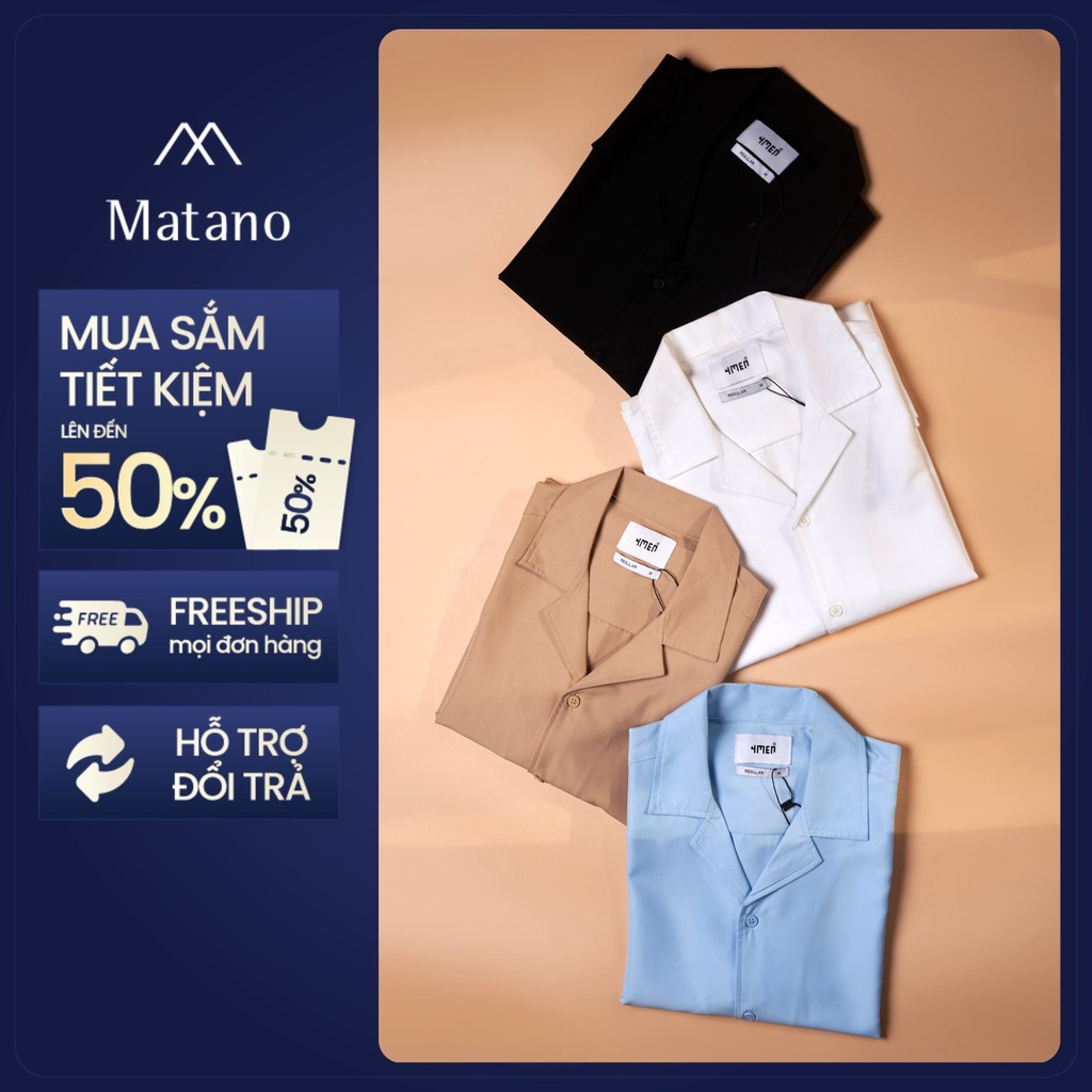 Áo sơ mi tay ngắn trơn MATANO SM151 cổ cuban vải chéo mềm, hạn chế nhắn, form regular đẹp, dễ phối