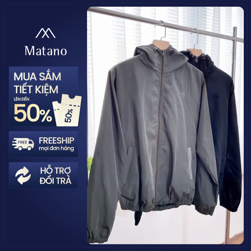 Áo khoác dù nam trơn có nón MATANO AK069 vải gân chìm đẹp, 2 lớp dày vừa phải, chống nắng cản gió vư