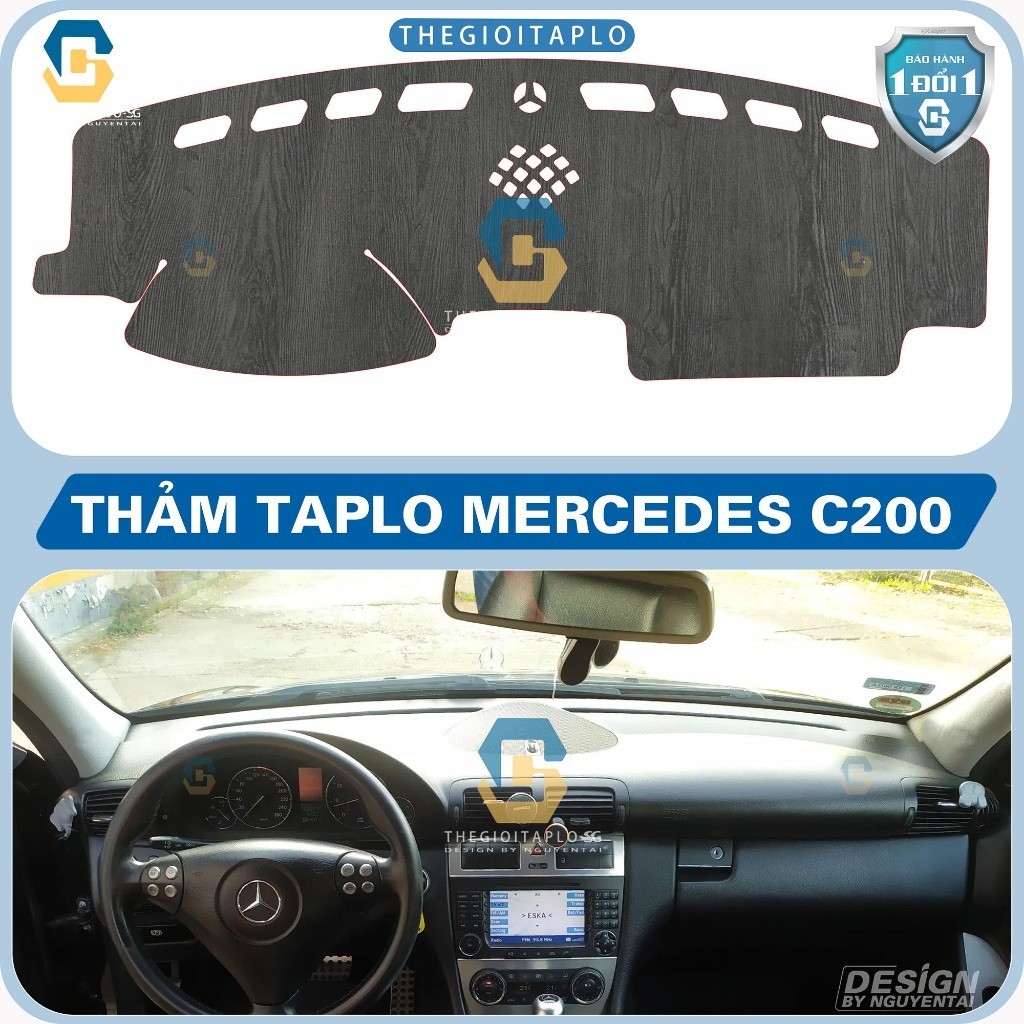 (Mercedes C200 đời 2000 đến 2003) Thảm taplo chống nắng ô tô da vân gỗ,tuyết nhung,cacbon,da pu,da l