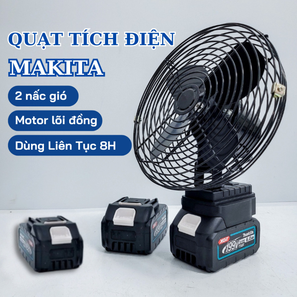 Quạt tích điện Makita đi kèm 2 pin 1 sạc quạt pin mini để bàn, hoạt động liên tục ưu việt hơn yoobao
