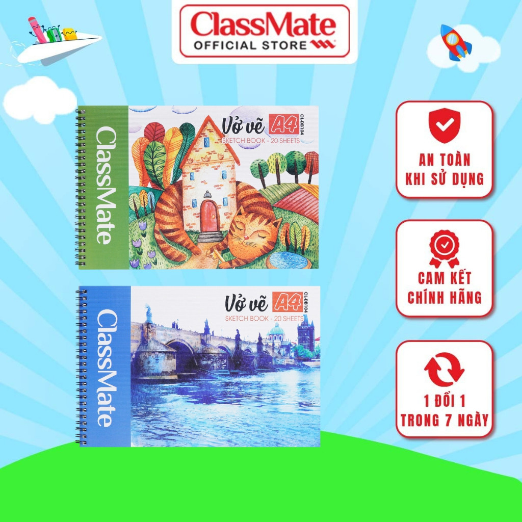 Vở Vẽ A4 Lò Xo CLASSMATE Sổ Phác Thảo, Sketch Book 20 Trang, 150gsm, Giấy Vẽ Chuyên Dụng Nhập Khẩu C