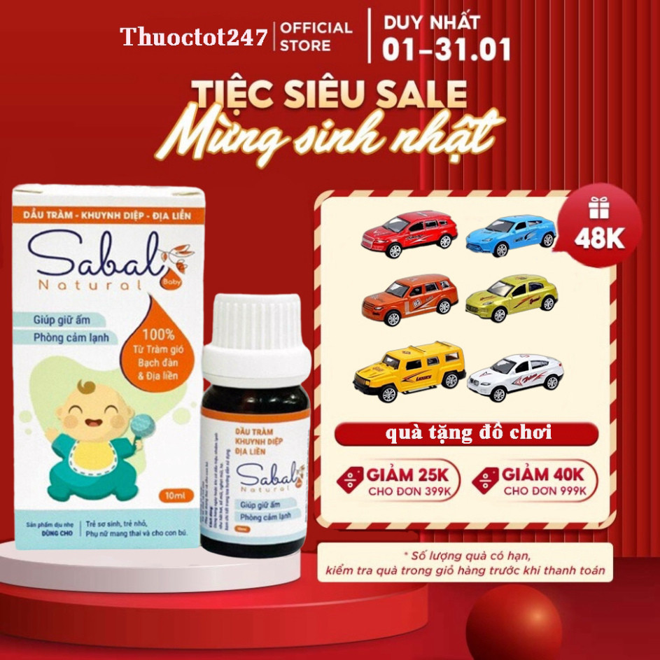Tinh dầu tràm Sabal Baby Natural giúp giữ ấm phòng cảm lạnh cho bé lọ 10ml (PP CHÍNH HÃNG)