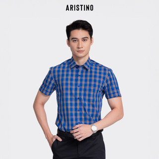 Áo sơ mi nam ngắn tay ARISTINO họa tiết kẻ caro xanh sắc nét và ấn tượng - ASS152S2