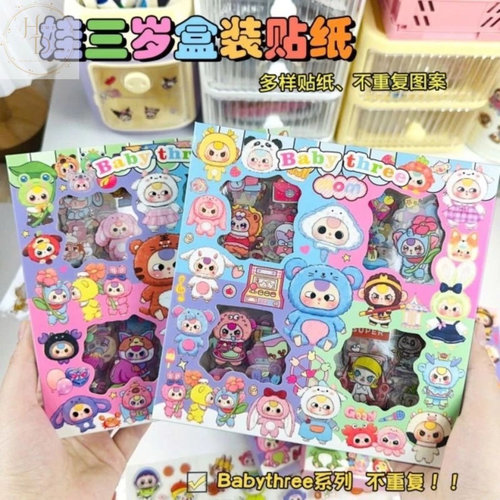Hộp 100 Miếng Sticker Dán BabyThree Cho Bé, Set 100 Tấm Sticker Trang Trí Cute