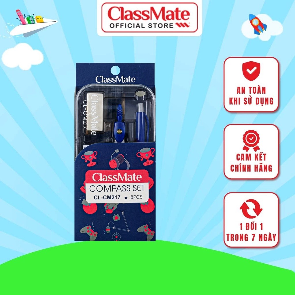 Bộ Dụng Cụ Học Tập 8 Món CLASSMATE Có Compa, Eke, Tẩy, Thước CL-CM217