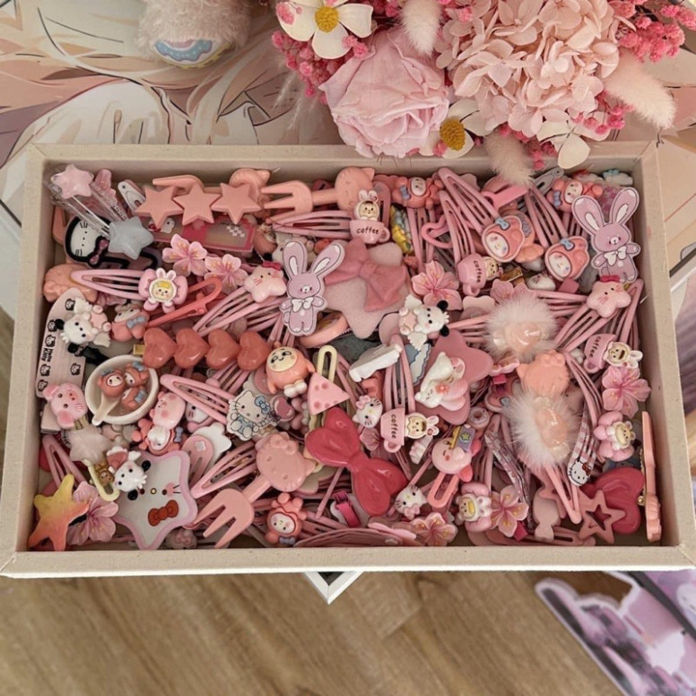 Set 50 kẹp tóc màu hồng,Màu xanh cho bé gái  phong cách hàn quốc - Combo,Vỉ 50 kẹp tóc kuromi,Hello 