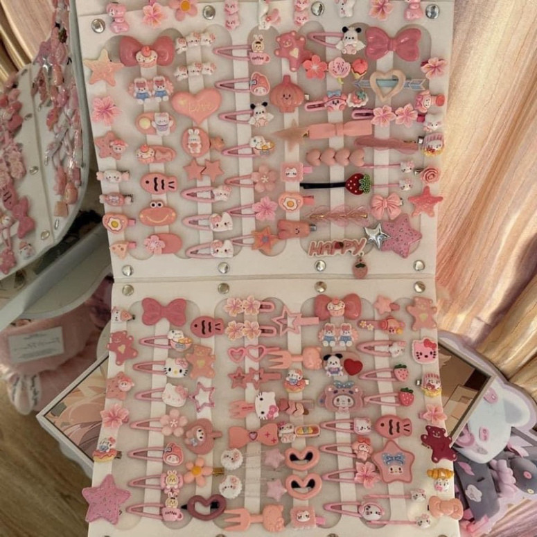 Set 50 kẹp tóc màu hồng,Màu xanh cho bé gái siêu dễ thương phong cách hàn quốc - Combo,Vỉ 50 kẹp tóc