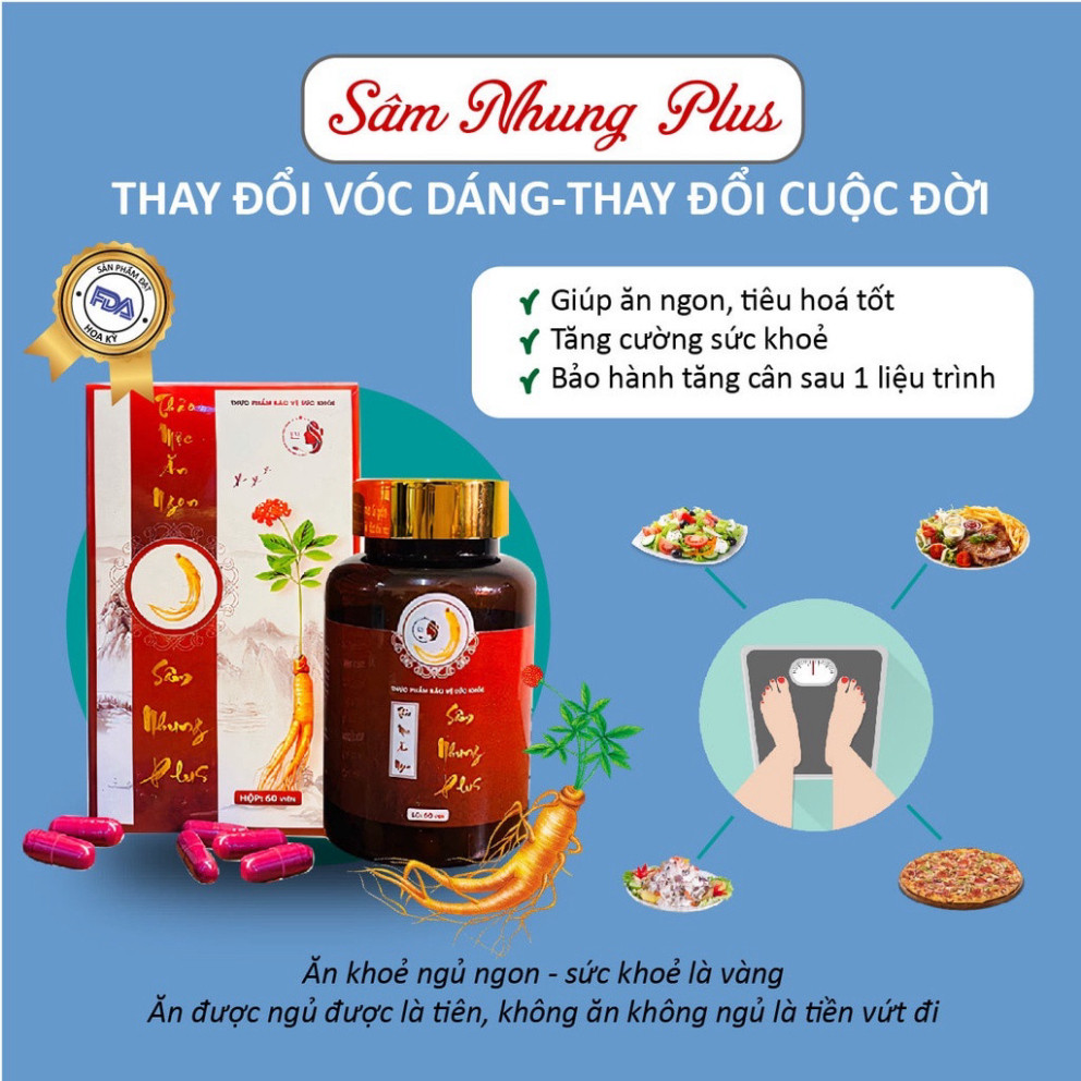 Viên Ăn Ngon Sâm Nhung Plus Giúp Ăn Ngon Ngủ Sâu Cải Thiện Hệ Tiêu Hoá Hỗ Trợ Tâng Cân An Toàn Hiệu Quả