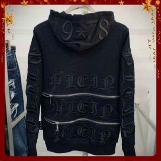 Áo Khoác Nam Nỉ Philip QP 19*87 2 Khoá Sau Lưng Thêu Chữ - Áo Khoác Philipp Plein Cao Cấp Khoá Zip Nam Nữ Hottrend 2024,