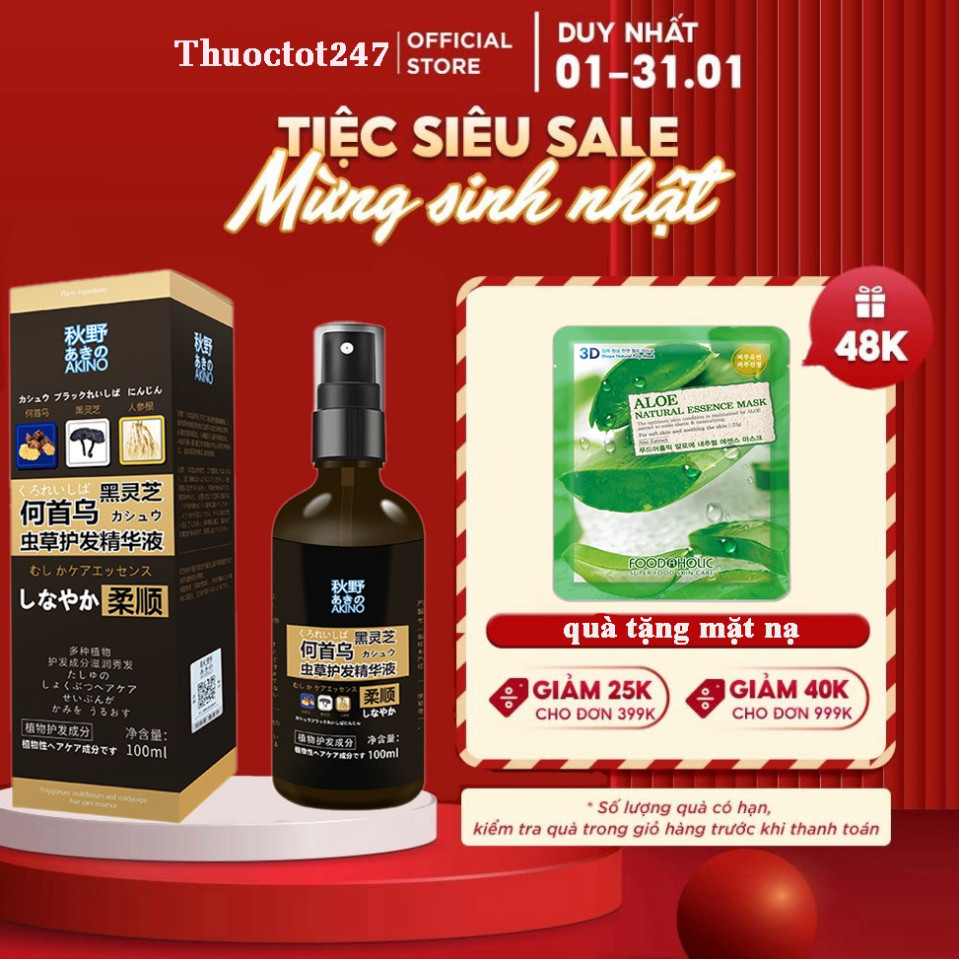 Tinh chất linh chị xịt đen tóc AKINO - Xịt đen tóc AKINO giúp phủ bạc, nuôi tóc đen, dày, bóng mượt 