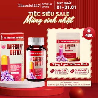 Viên Uống Giảm Cân Giảm Mỡ Saffron Detox - Hộp 30v (Tặng 1 gói Saffron Diet) - THUOCTOT247