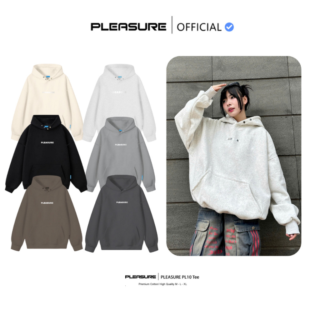 new Áo Hoodie Nỉ Lông Cáo PLEASURE Silver Coated Boxy Form Châu Âu Dáng Rộng Unisex Nam Nữ Local Bra