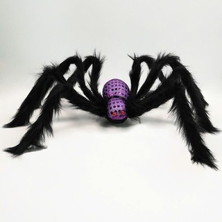 Nhện khổng lồ tím mắt đỏ trang trí halloween, Đạo cụ trang trí Halloween con nhện đen lớn đồ chơi