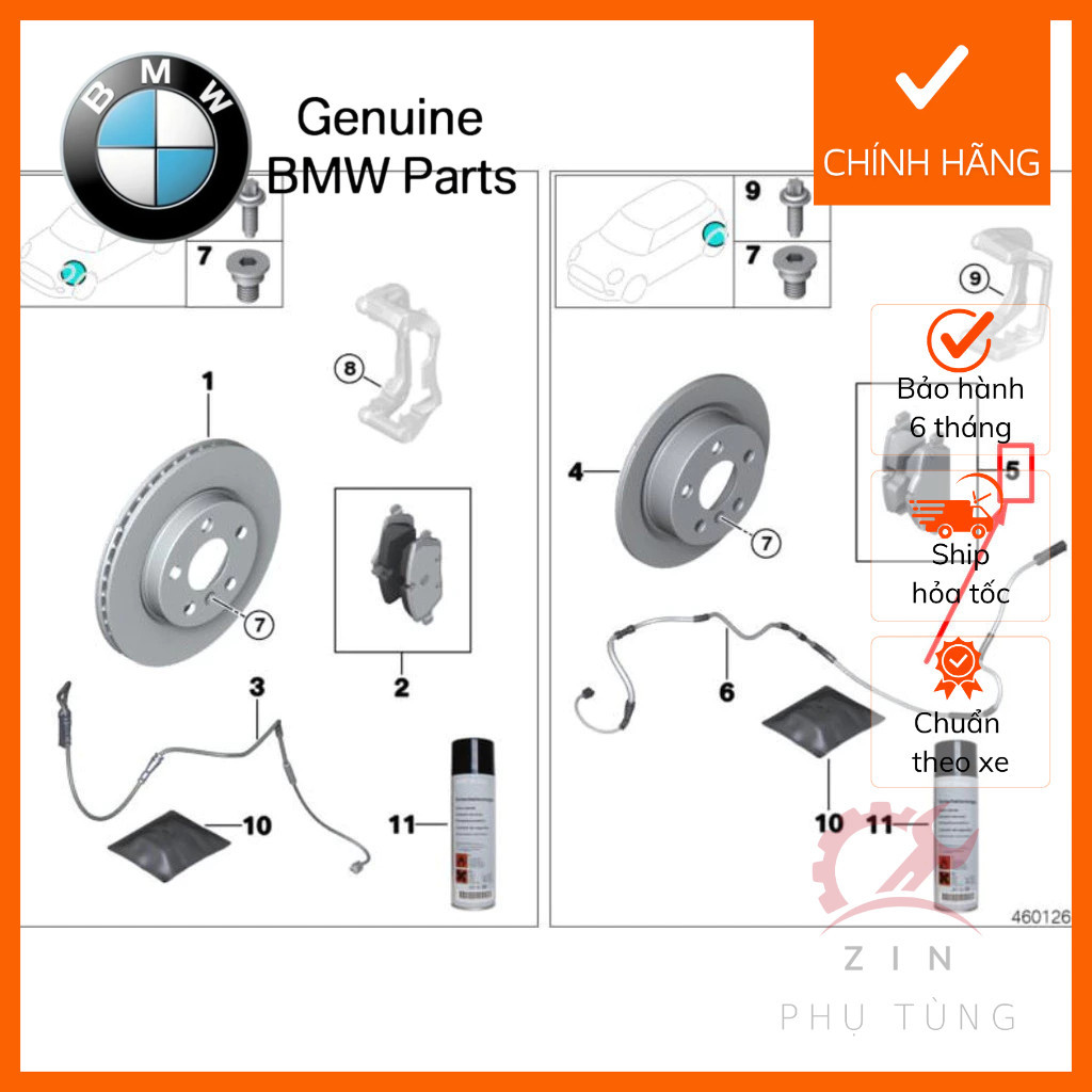 [CHÍNH HÃNG] Má phanh sau ( bố thăng sau ) MINI COOPER F56 34206874810 6874810 ORIGINAL