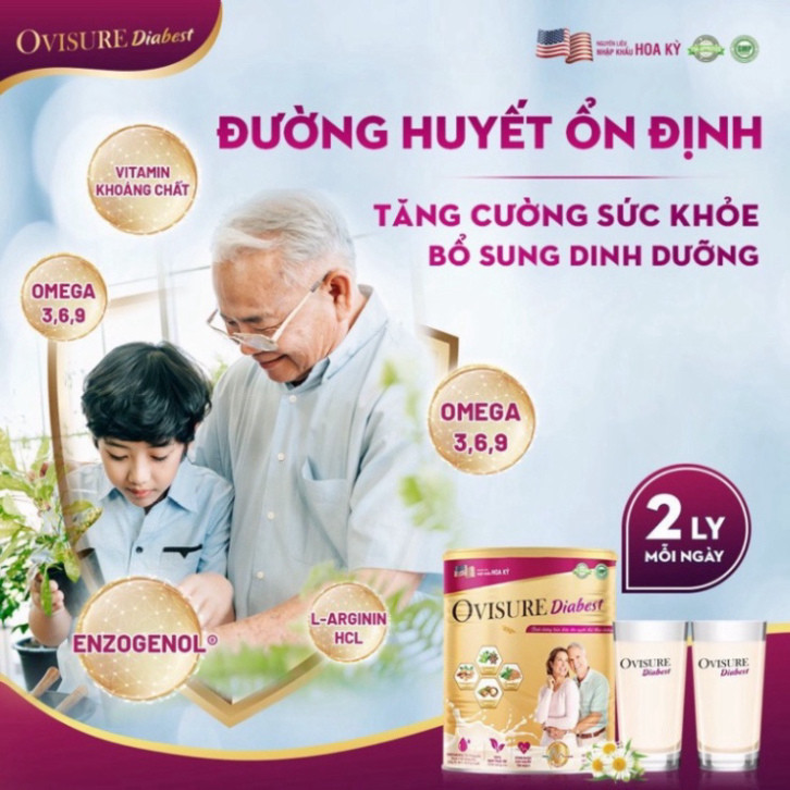 Sữa hạt tiểu đường Ovisure Diabest lon 650g chính hãng date mới