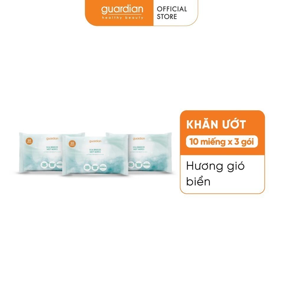 Khăn Ướt Guardian Hương Gió Biển 10 Miếng x 3 Gói