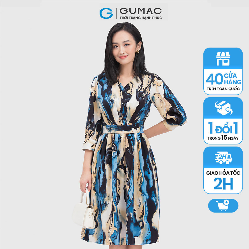Đầm vân đá đai eo thời trang GUMAC DC04072