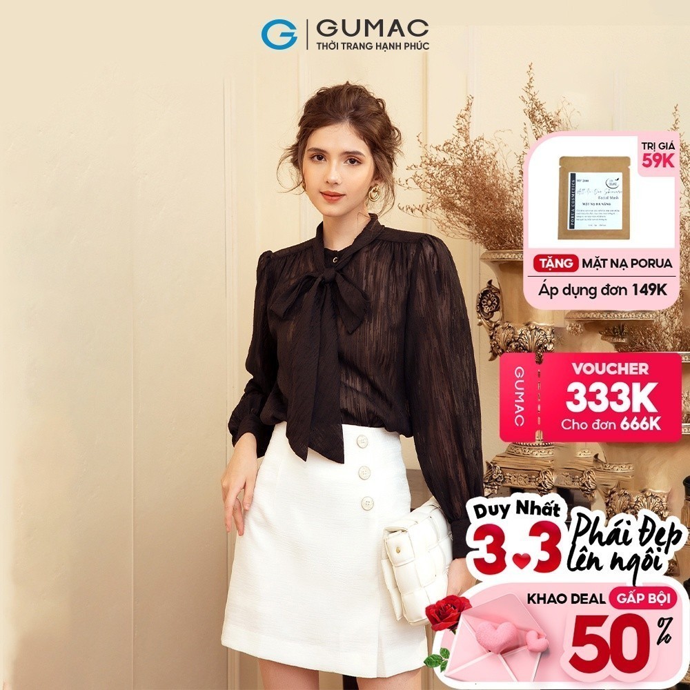 Áo sơ mi nữ thời trang GUMAC nơ cổ AB910
