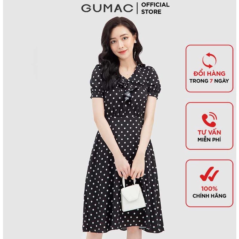 Đầm xòe nữ chấm bi phối bèo GUMAC DB735
