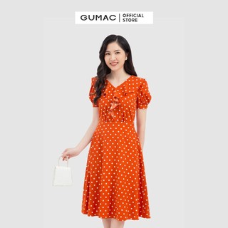 Đầm xòe nữ chấm bi phối bèo GUMAC DB735