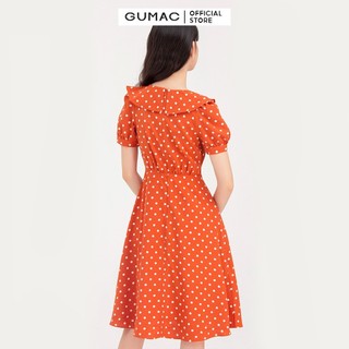 Đầm xòe nữ chấm bi phối bèo GUMAC DB735