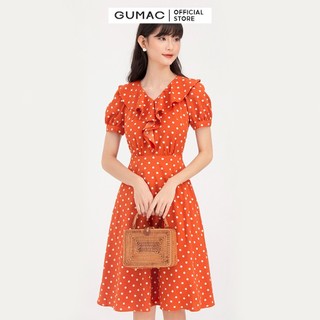 Đầm xòe nữ chấm bi phối bèo GUMAC DB735