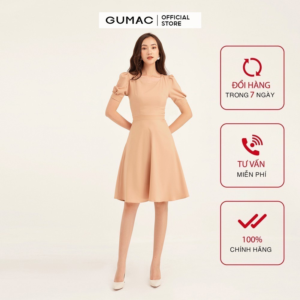 Đầm nữ ôm body GUMAC basic, màu be đủ size quyến rũ DB1121