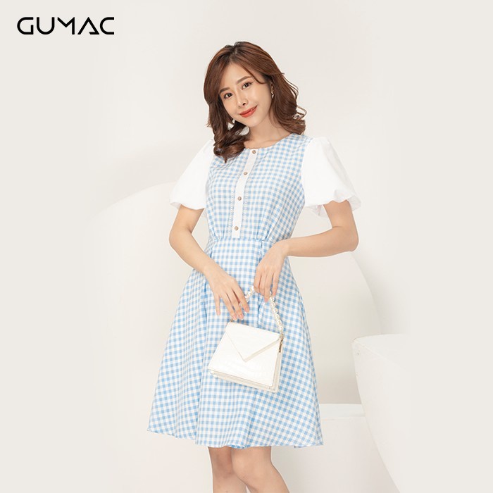 Đầm caro tay bí GUMAC DA929