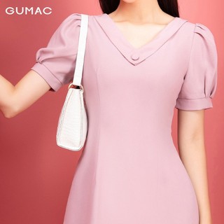 Đầm nữ cổ tim phối nút GUMAC DA9242