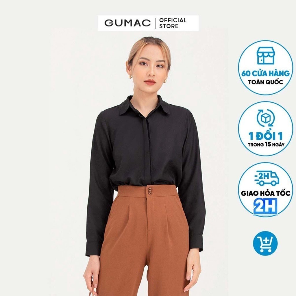 Áo sơ mi nữ giấu nút vải lụa AA911 GUMAC