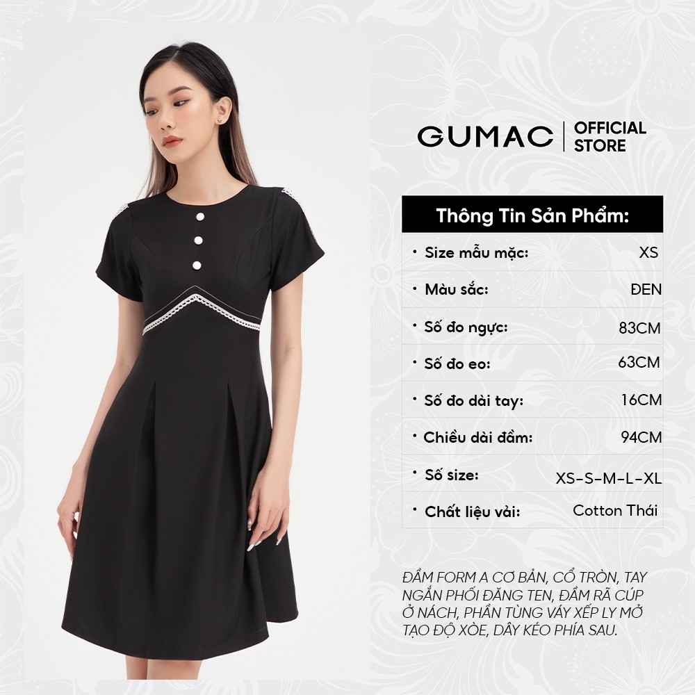 Đầm dáng ôm nữ phối 3 nút GUMAC thiết kế basic màu đen đủ size DB438