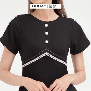 Đầm dáng ôm nữ phối 3 nút GUMAC thiết kế basic màu đen đủ size DB438