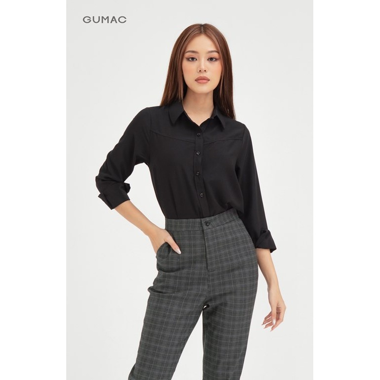 Áo sơ mi nữ phối đô GUMAC đồ công sở thanh lịch AB431