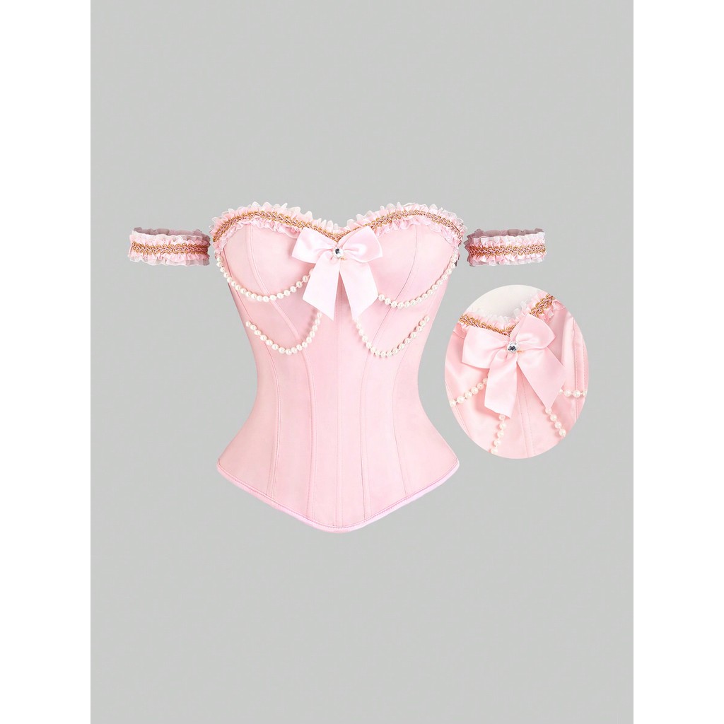 [Bigsize 45-75kg / Order] Shirt Top Elegant Pink Bowknot Decor Fitted Princess-Like Sweet Style Y2K 