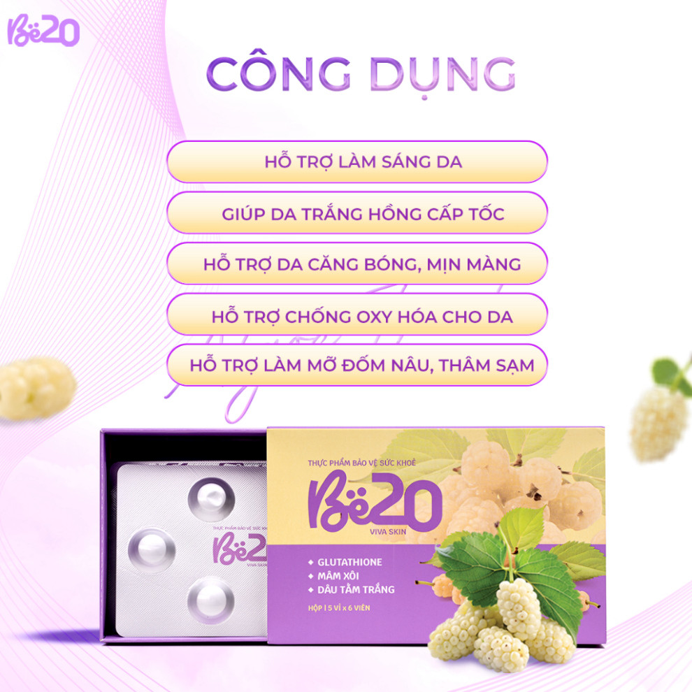 Combo 3 Be20 Kẹo Dâu Tằm Trắng Da Ngọc Trinh Bổ Sung Glutathione Cam Kết Không Bật Tone Hoàn 100%