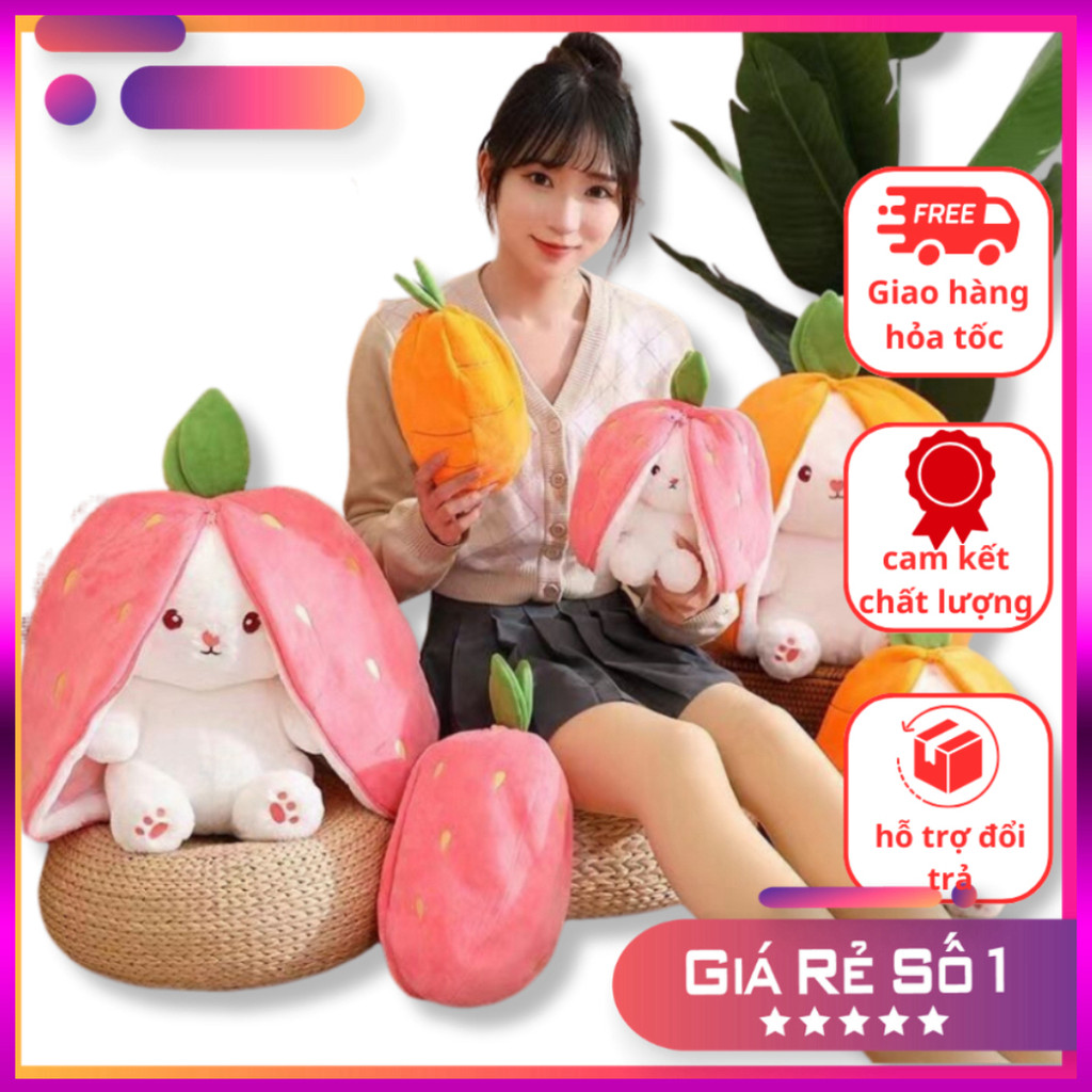 Gấu Bông Tai Thỏ Quả Dâu Tây Gấu Bông Biến Hình Dễ Thương