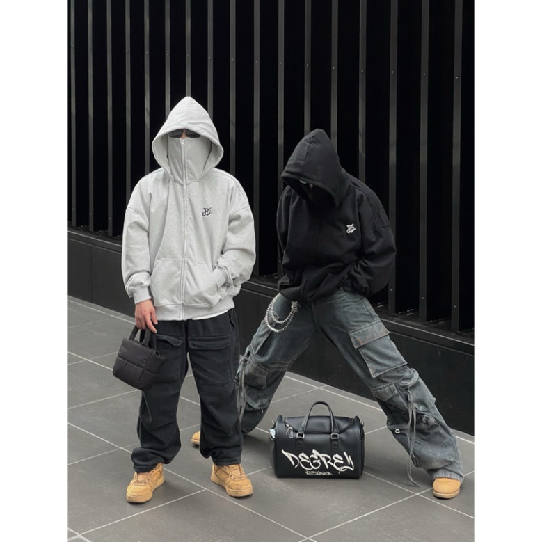 Áo Khoác nam Zip Ninja Cổ Cao 2 Mũ Thêu Logo Fa Hoodie Zip Nỉ  Dáng Boxy Nam Nữ Unisex