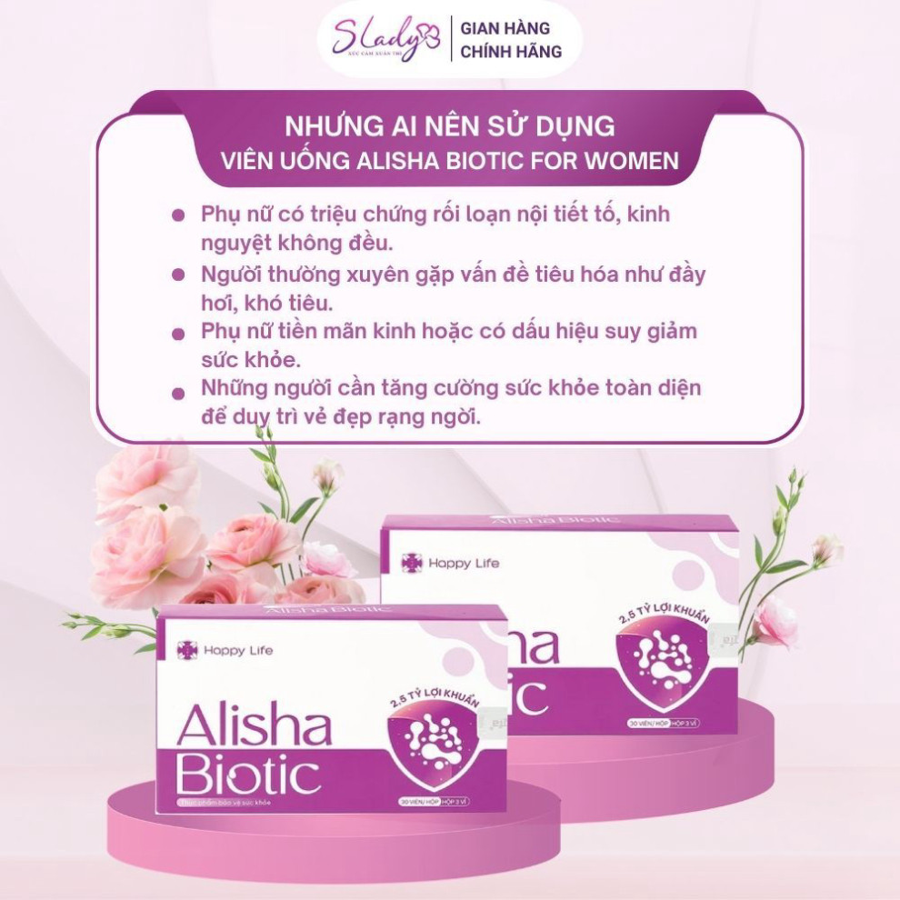 Viên uống Alisha Biotic For Women Happy Life bổ sung lợi khuẩn, hỗ trợ sức khoẻ nữ giới (3 vỉ x 10 viên)