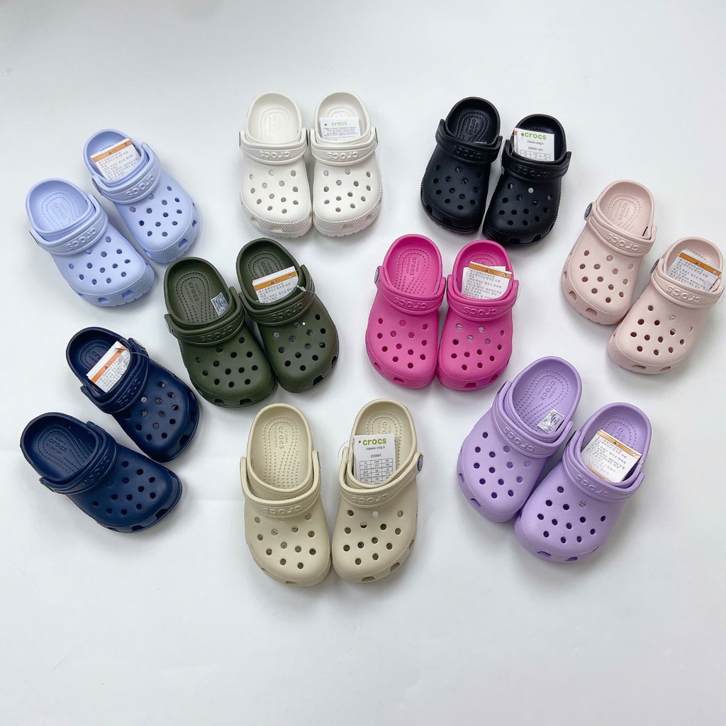 Dép sục Cross trẻ em trơn basic, giày sục cho bé classic clog trơn bảng màu new size C7-J3 tặng kèm 8 Jibbitz