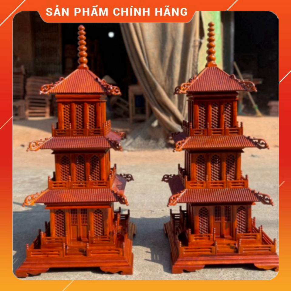 Đôi đèn tháp tầng cặp đèn đèn thờ tháp 3 tầng tramg trí không gian thờ  gỗ hương