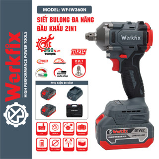 Hoả Tốc Máy bắn bulong, Máy siết bulong pin WORKFIX IW360N, Lực siết 360Nm, Mở ốc nôi xe ga, Khoan, Bắt vít, Kèm nhiều p