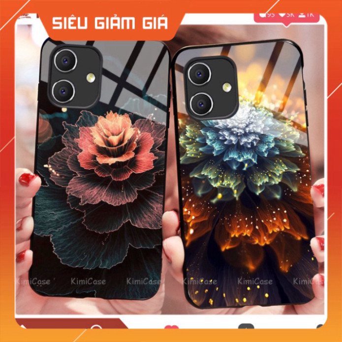 Ốp Samsung Galaxy A03, A04, A04e lưng kính cường lực hoa lá .